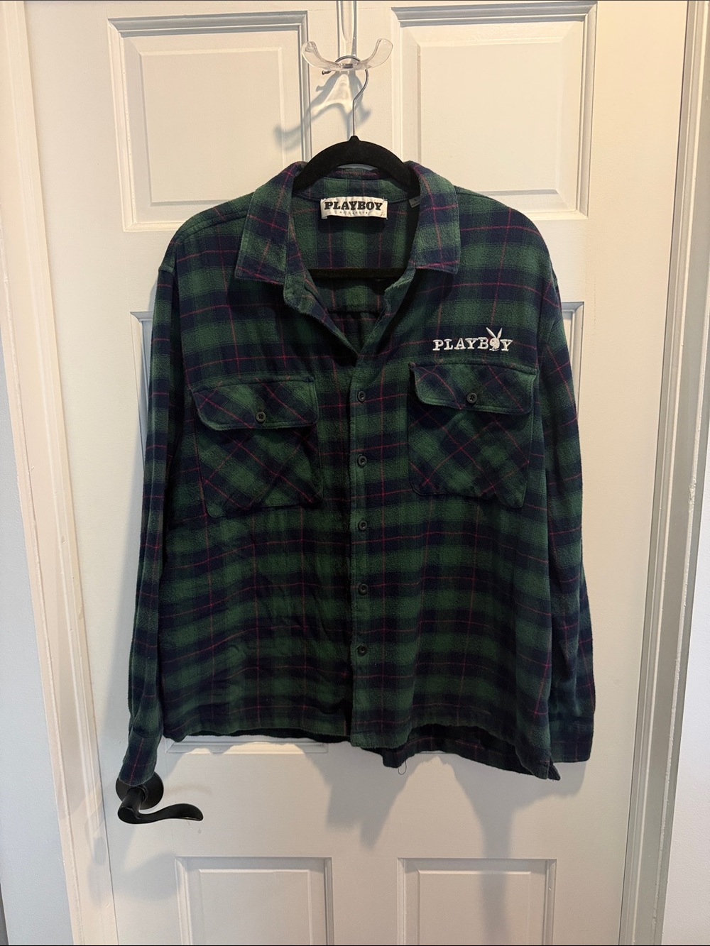PLAYBOY Green and Navy Plaid Button-Down Shirt Jacket